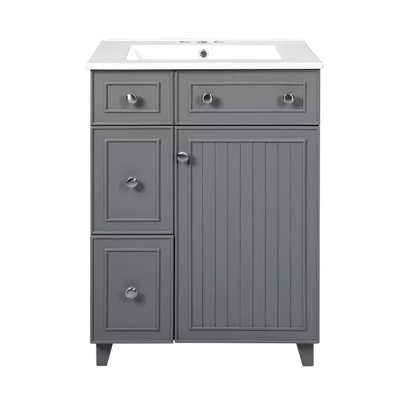 24 Small Bathroom Vanity Sink Combo with 2 Drawers, Wood Bathroom Storage Cabinet with Soft-Close Door