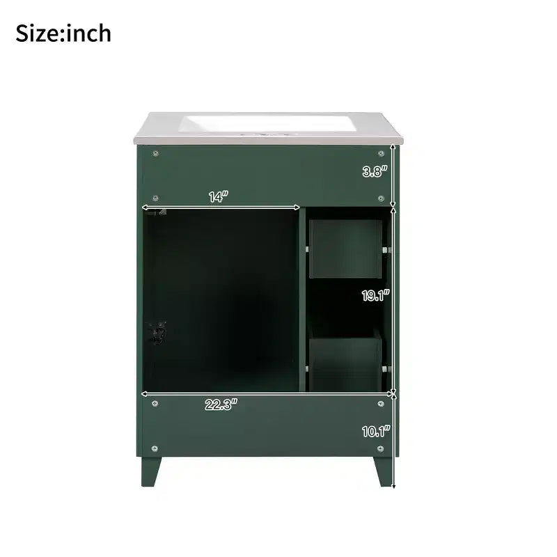 24 Small Bathroom Vanity Sink Combo with 2 Drawers, Wood Bathroom Storage Cabinet with Soft-Close Door