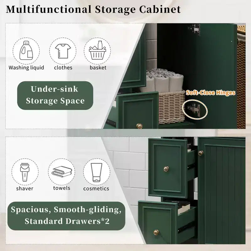 24 Small Bathroom Vanity Sink Combo with 2 Drawers, Wood Bathroom Storage Cabinet with Soft-Close Door
