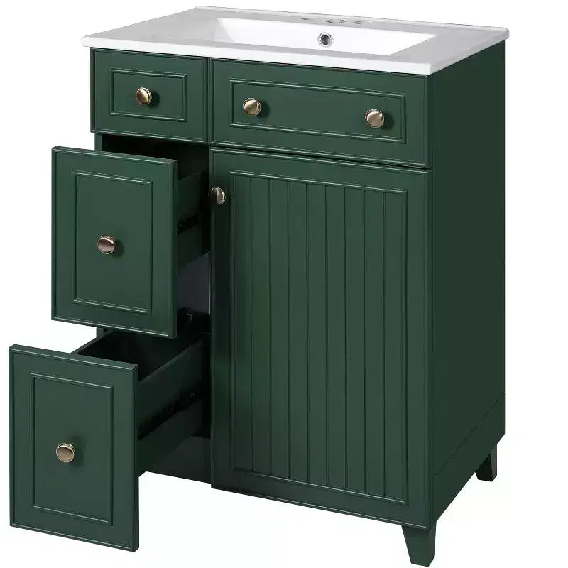 24 Small Bathroom Vanity Sink Combo with 2 Drawers, Wood Bathroom Storage Cabinet with Soft-Close Door