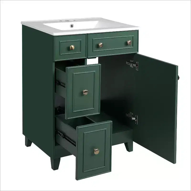 24 Small Bathroom Vanity Sink Combo with 2 Drawers, Wood Bathroom Storage Cabinet with Soft-Close Door