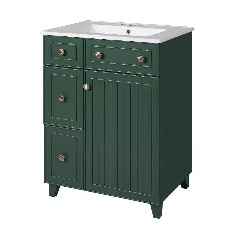 24 Small Bathroom Vanity Sink Combo with 2 Drawers, Wood Bathroom Storage Cabinet with Soft-Close Door