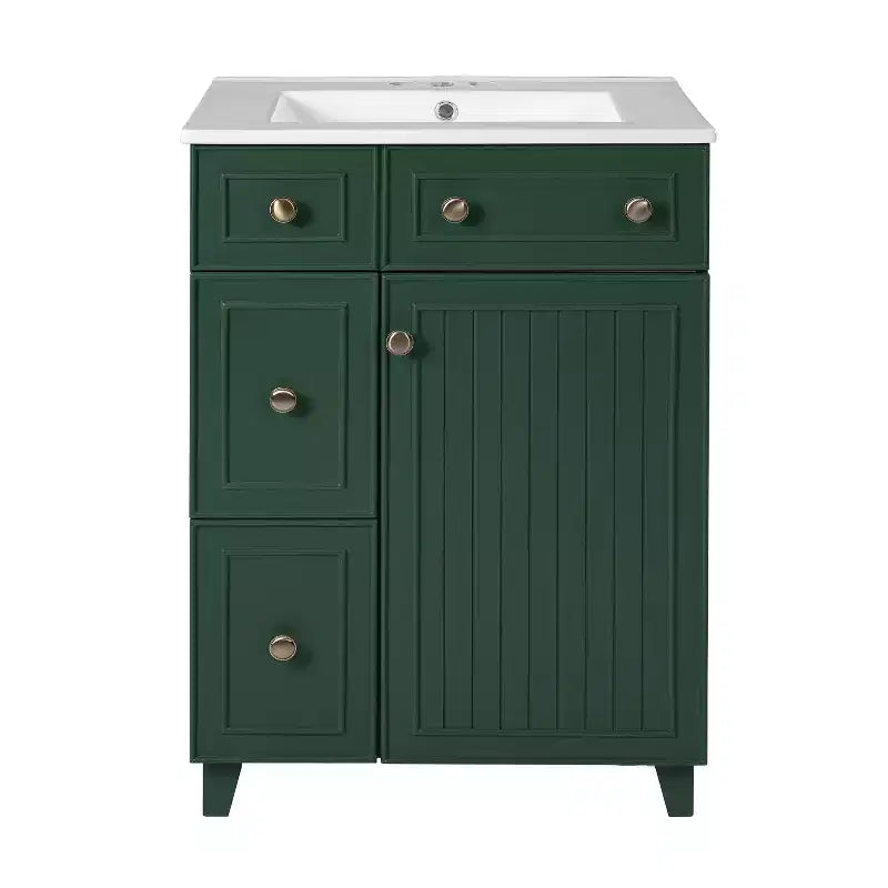 24 Small Bathroom Vanity Sink Combo with 2 Drawers, Wood Bathroom Storage Cabinet with Soft-Close Door
