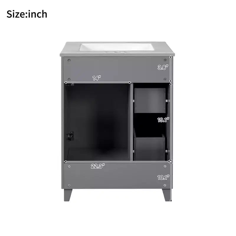 24 Small Bathroom Vanity Sink Combo with 2 Drawers, Wood Bathroom Storage Cabinet with Soft-Close Door