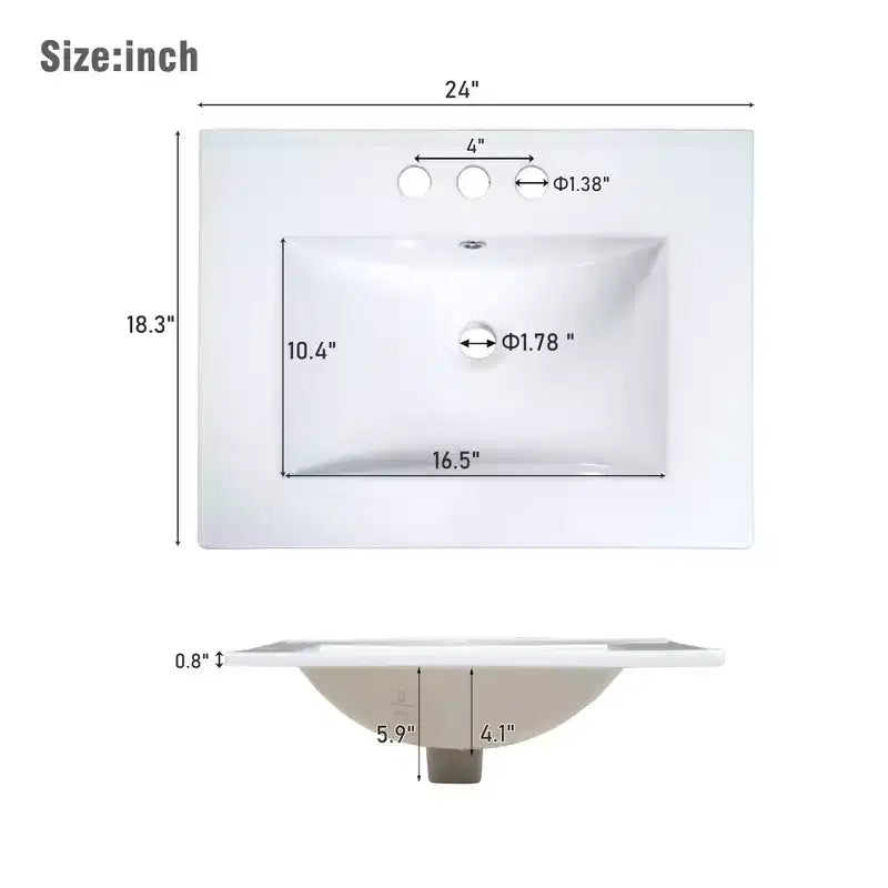 24 Small Bathroom Vanity Sink Combo with 2 Drawers, Wood Bathroom Storage Cabinet with Soft-Close Door
