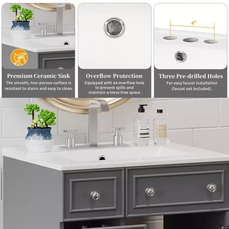24 Small Bathroom Vanity Sink Combo with 2 Drawers, Wood Bathroom Storage Cabinet with Soft-Close Door