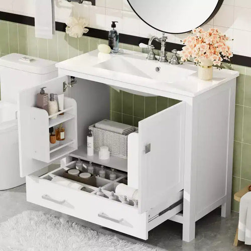 36 Bathroom Vanity Sink Combo with Storage, Bathroom Storage Cabinet with Drawer and Shelves