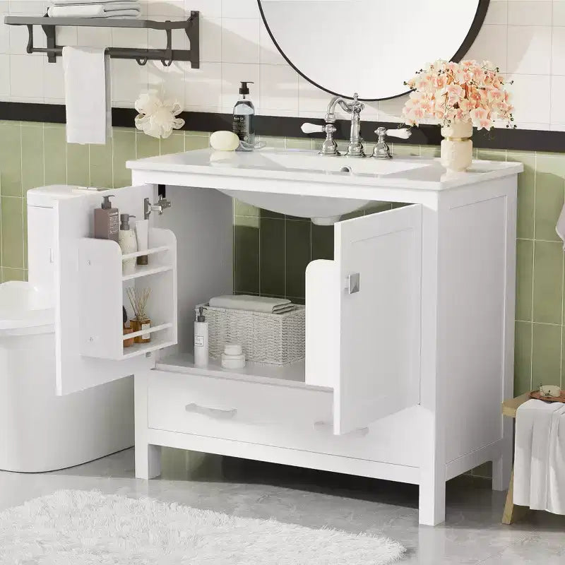 36 Bathroom Vanity Sink Combo with Storage, Bathroom Storage Cabinet with Drawer and Shelves
