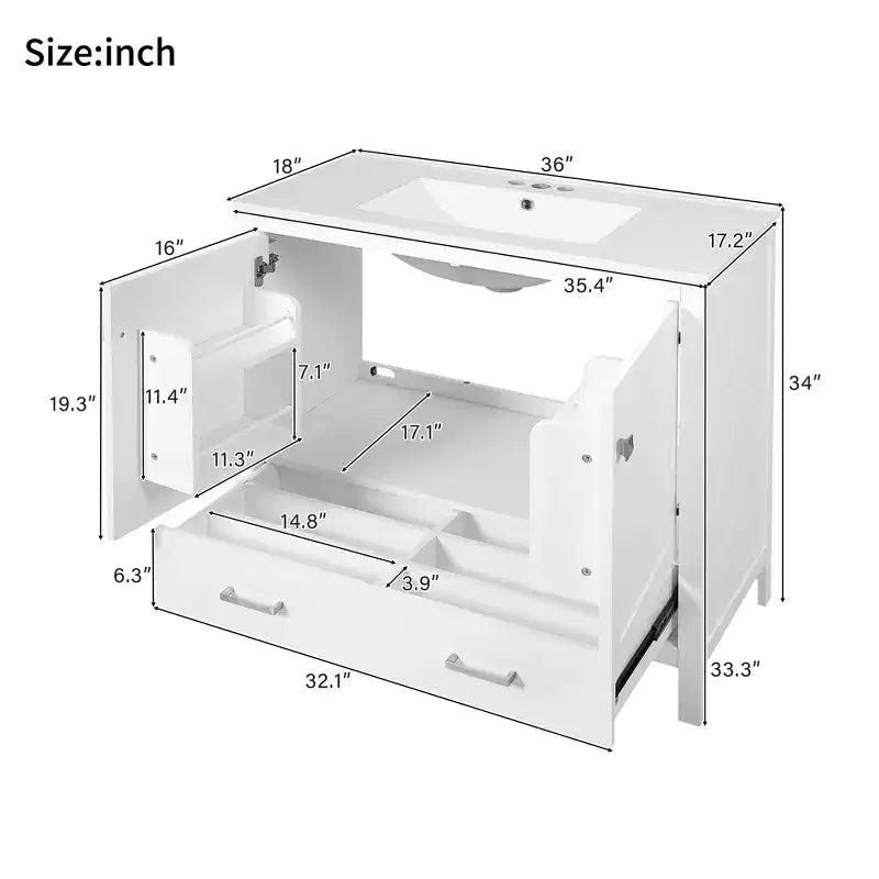 36 Bathroom Vanity Sink Combo with Storage, Bathroom Storage Cabinet with Drawer and Shelves