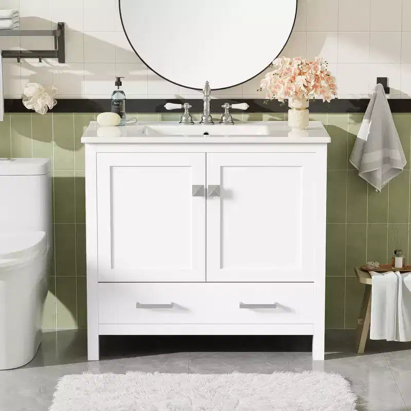 36 Bathroom Vanity Sink Combo with Storage, Bathroom Storage Cabinet with Drawer and Shelves