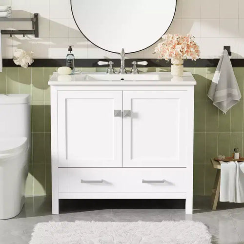 36 Bathroom Vanity Sink Combo with Storage, Bathroom Storage Cabinet with Drawer and Shelves