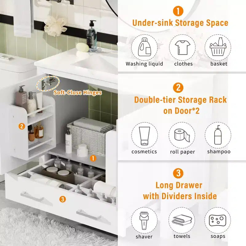 36 Bathroom Vanity Sink Combo with Storage, Bathroom Storage Cabinet with Drawer and Shelves