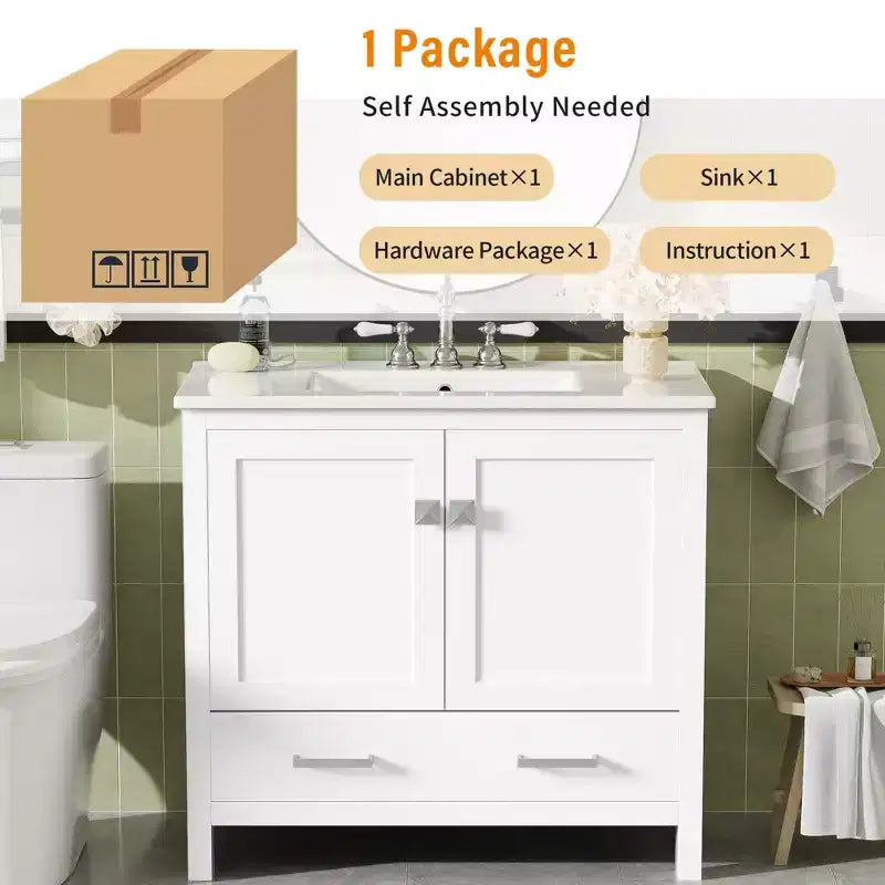 36 Bathroom Vanity Sink Combo with Storage, Bathroom Storage Cabinet with Drawer and Shelves