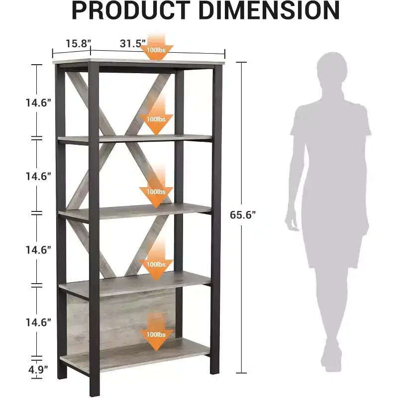 Industrial Metal Bookshelf with LED Lights Heavy Duty Open Bookcase & Display Organizer for Bedroom, Office, Living Room
