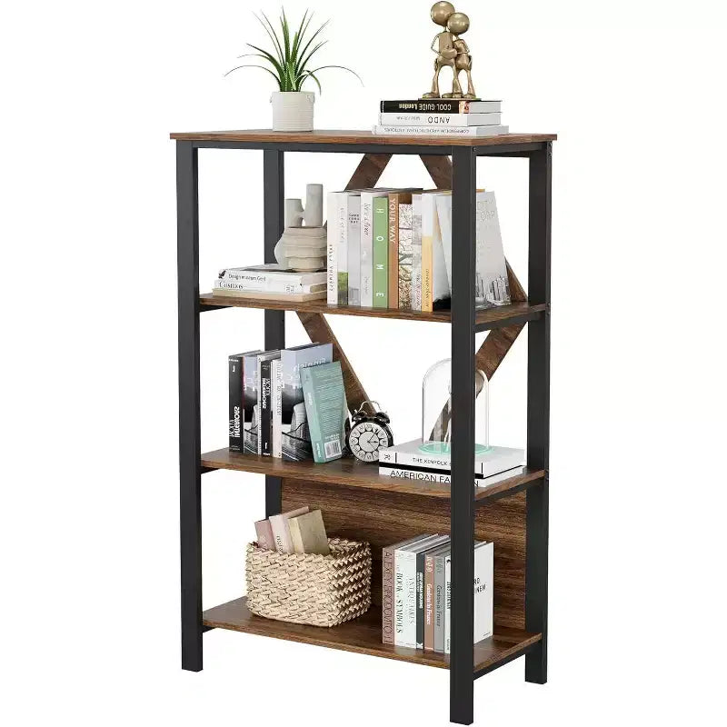 Industrial Metal Bookshelf with LED Lights Heavy Duty Open Bookcase & Display Organizer for Bedroom, Office, Living Room