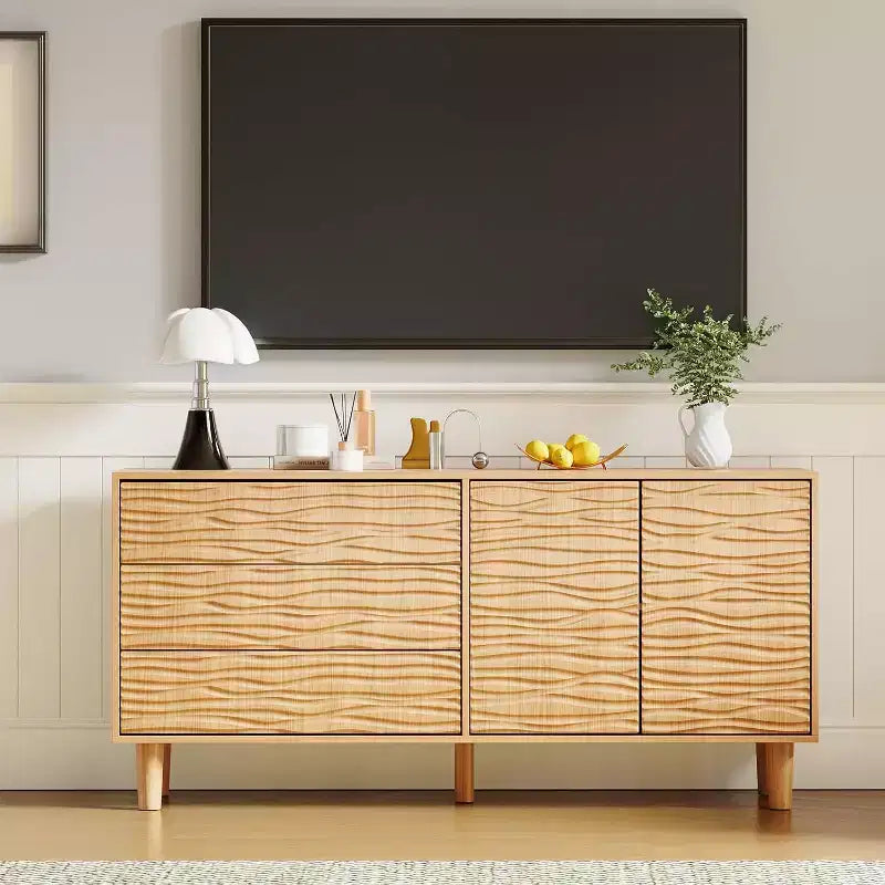 Wooden kitchen storage cabinet with 3 drawers and 2 doors, suitable for the living room
