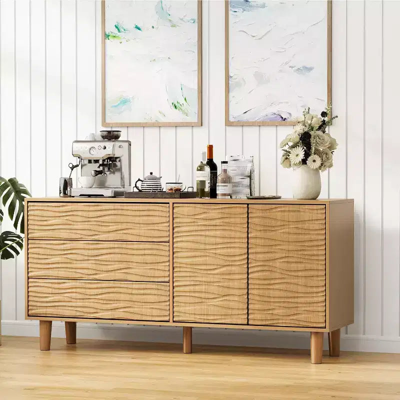 Wooden kitchen storage cabinet with 3 drawers and 2 doors, suitable for the living room
