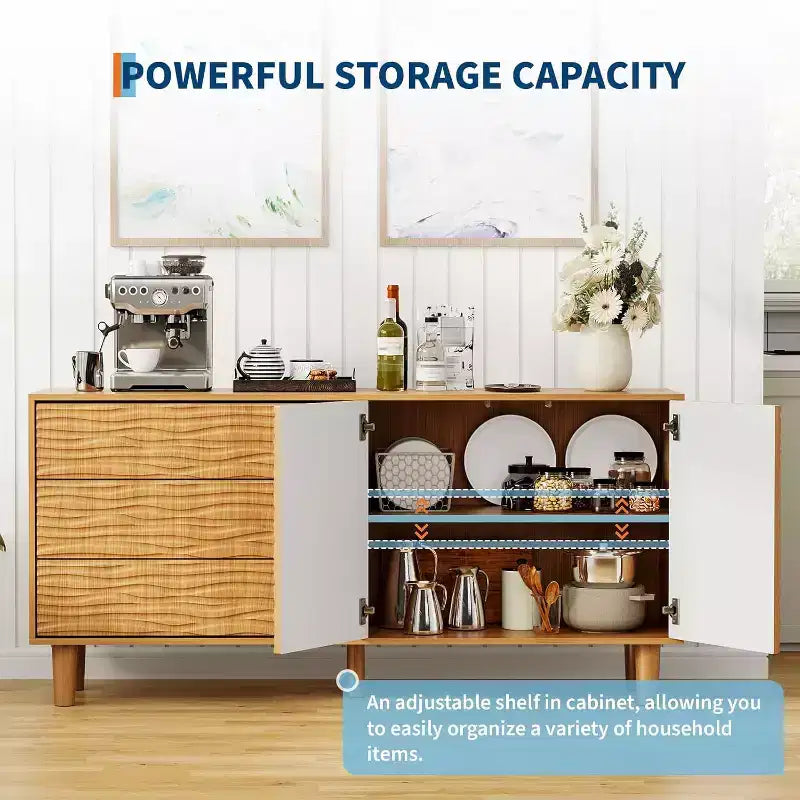 Wooden kitchen storage cabinet with 3 drawers and 2 doors, suitable for the living room