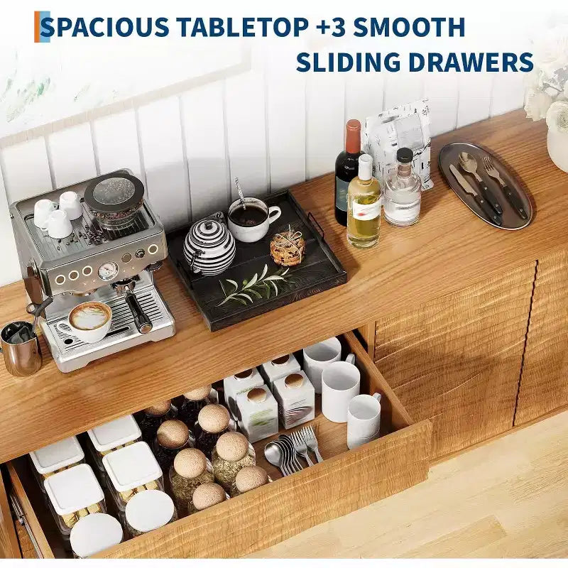 Wooden kitchen storage cabinet with 3 drawers and 2 doors, suitable for the living room