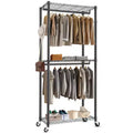 Homdox Heavy Duty Rolling Garment Rack Double Rod with Shelves Portable Clothes Rack Lockable Wheels 250LBS Black