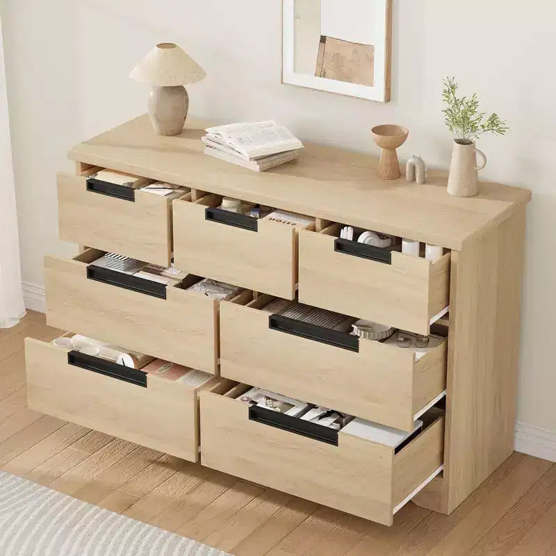 7-Drawer Storage Cabinet, Wooden Country-Style Bedroom Dressing Table, Vintage Design, Suitable for Bedroom, Living Room, Hallway, Natural Color