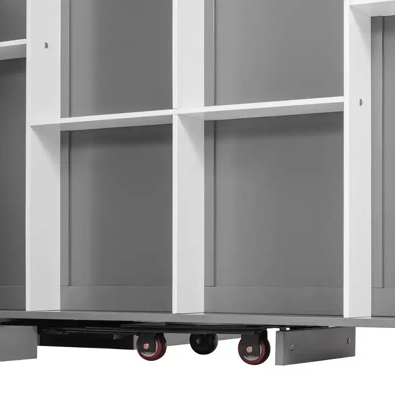 ModernLuxe Queen Size Rotating Murphy Bed Wall Bed, Wood Storage Cabinet Bed Frame with Hidden Storage Racks