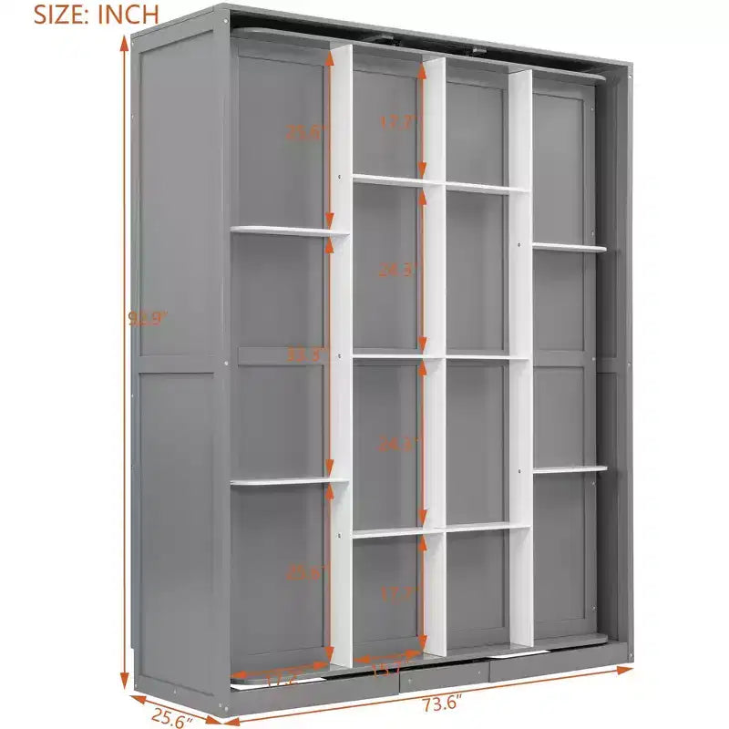 ModernLuxe Queen Size Rotating Murphy Bed Wall Bed, Wood Storage Cabinet Bed Frame with Hidden Storage Racks