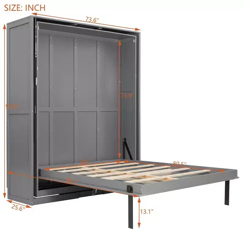 ModernLuxe Queen Size Rotating Murphy Bed Wall Bed, Wood Storage Cabinet Bed Frame with Hidden Storage Racks