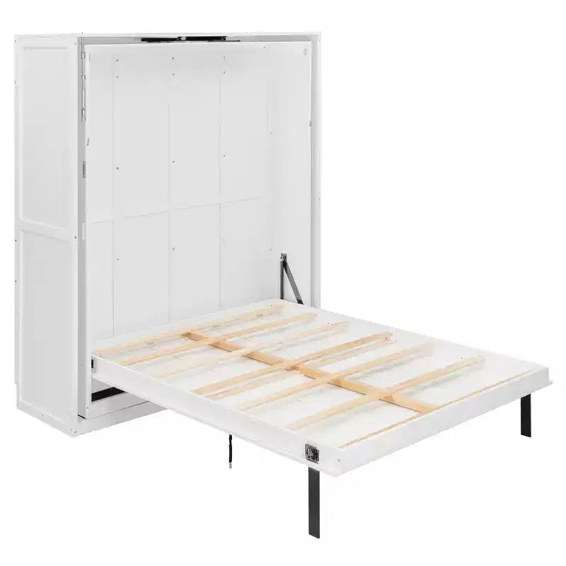 ModernLuxe Queen Size Rotating Murphy Bed Wall Bed, Wood Storage Cabinet Bed Frame with Hidden Storage Racks
