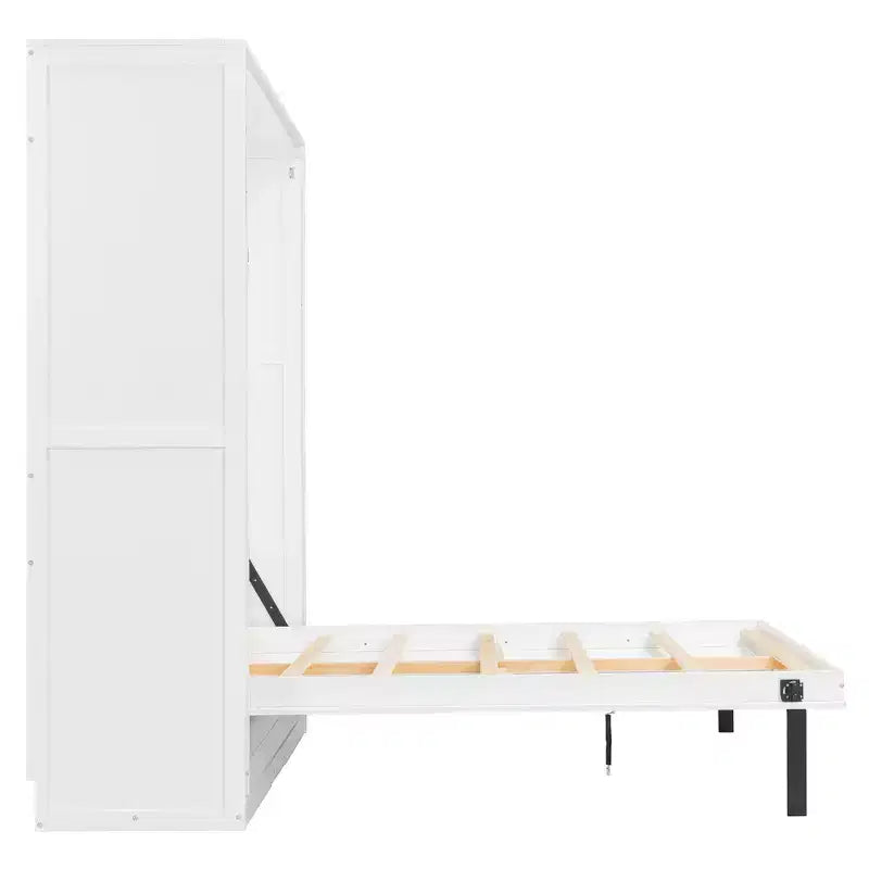 ModernLuxe Queen Size Rotating Murphy Bed Wall Bed, Wood Storage Cabinet Bed Frame with Hidden Storage Racks