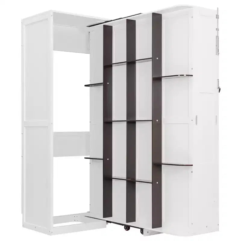 ModernLuxe Queen Size Rotating Murphy Bed Wall Bed, Wood Storage Cabinet Bed Frame with Hidden Storage Racks