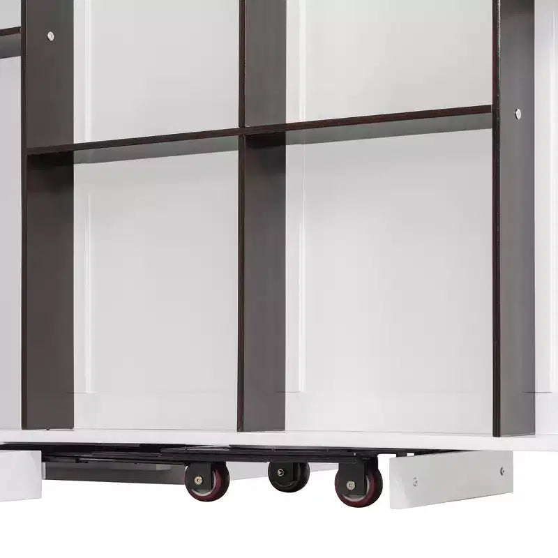 ModernLuxe Queen Size Rotating Murphy Bed Wall Bed, Wood Storage Cabinet Bed Frame with Hidden Storage Racks