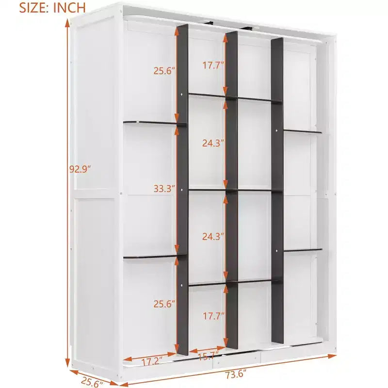 ModernLuxe Queen Size Rotating Murphy Bed Wall Bed, Wood Storage Cabinet Bed Frame with Hidden Storage Racks