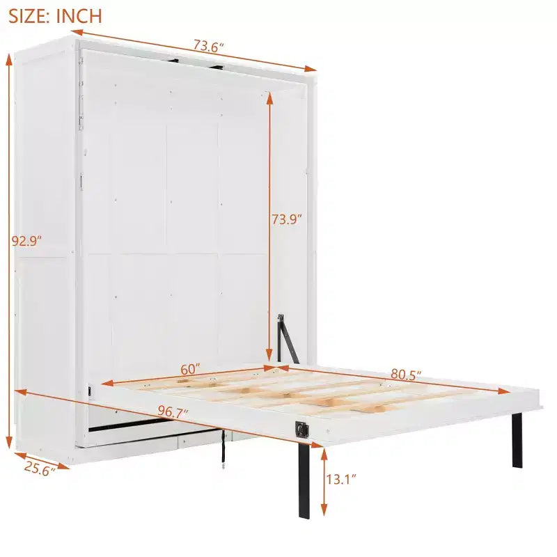 ModernLuxe Queen Size Rotating Murphy Bed Wall Bed, Wood Storage Cabinet Bed Frame with Hidden Storage Racks