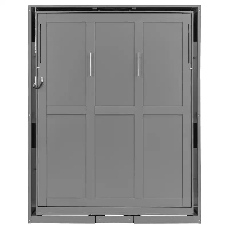 ModernLuxe Queen Size Rotating Murphy Bed Wall Bed, Wood Storage Cabinet Bed Frame with Hidden Storage Racks