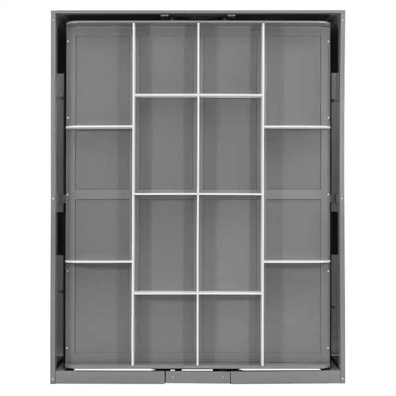 ModernLuxe Queen Size Rotating Murphy Bed Wall Bed, Wood Storage Cabinet Bed Frame with Hidden Storage Racks