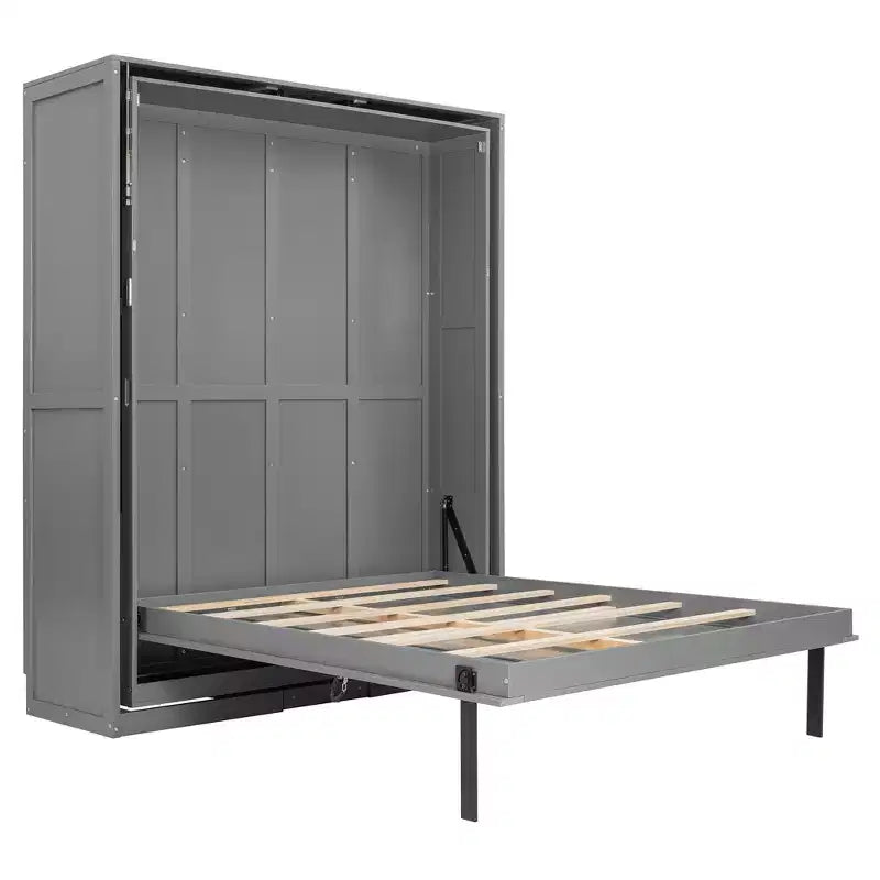 ModernLuxe Queen Size Rotating Murphy Bed Wall Bed, Wood Storage Cabinet Bed Frame with Hidden Storage Racks