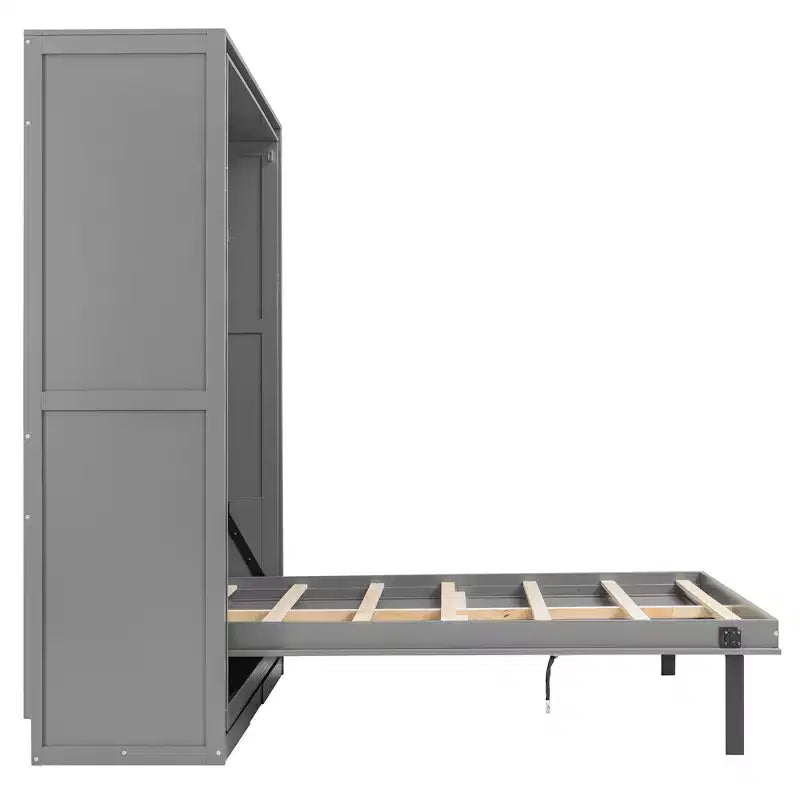 ModernLuxe Queen Size Rotating Murphy Bed Wall Bed, Wood Storage Cabinet Bed Frame with Hidden Storage Racks