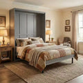 ModernLuxe Queen Size Rotating Murphy Bed Wall Bed, Wood Storage Cabinet Bed Frame with Hidden Storage Racks