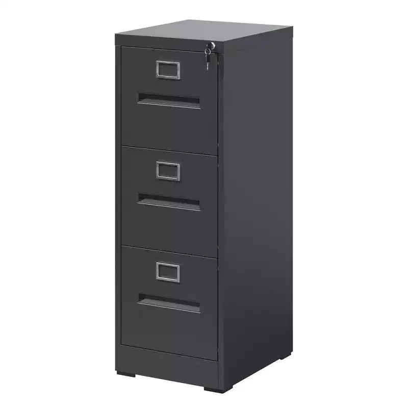 VIYET 40H 3-Drawer Narrow Metal Vertical File Cabinet with Lock, Black Steel Filing Cabinet for Home Office, Fits A4/Legal/Letter (Assembly Required)