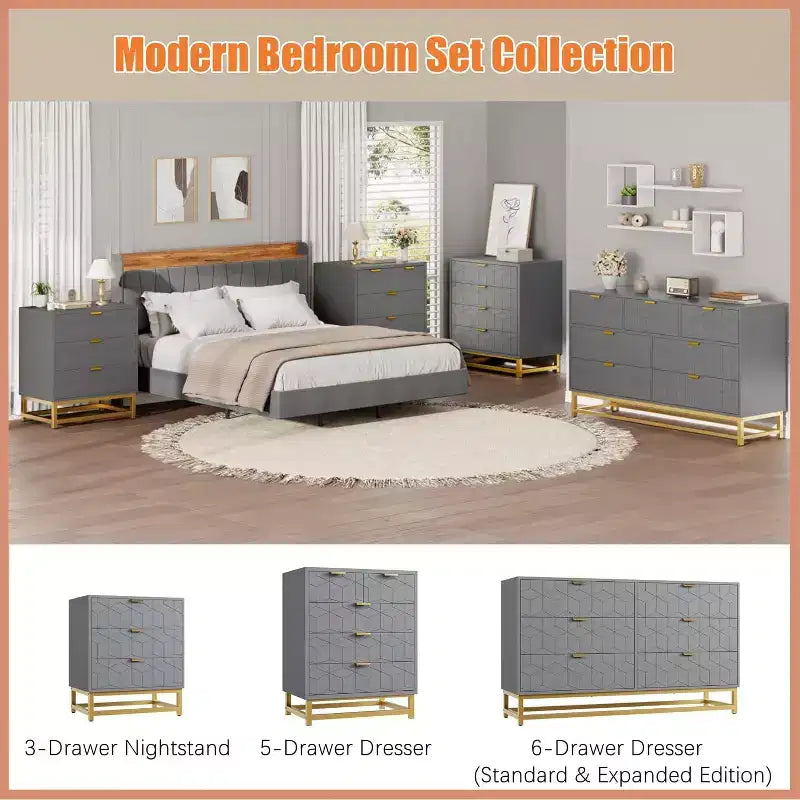 53.5 6-Drawer Dresser with Metal Legs, Modern Wide Chest Organizer for Bedroom, Living Room, Entryway