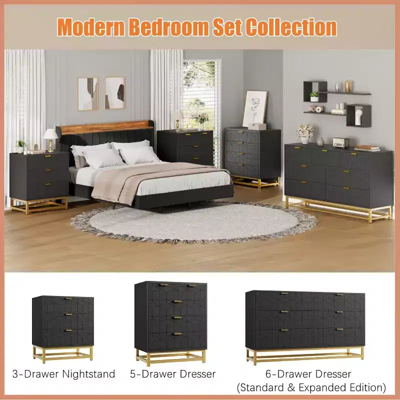 53.5 6-Drawer Dresser with Metal Legs, Modern Wide Chest Organizer for Bedroom, Living Room, Entryway
