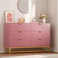Modern 6-Drawer Double Dresser with Gold Handles, Pink Storage Organizer for Bedroom, TV Stand, Closet, Living Room, Hallway