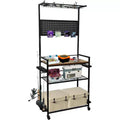 COZONY 3-Tier Fishing Rod Rack with Wheels & Pegboard, Metal Rod Holder Organizer for Up to 12 Rods, Fishing Gear Organizer with Lockable Casters