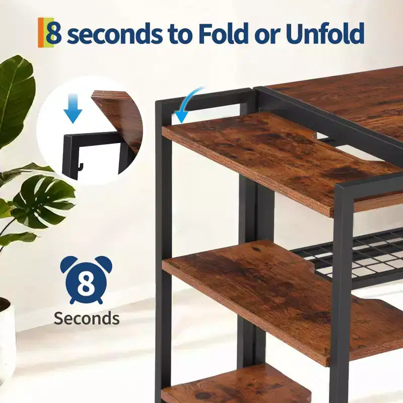 Folding Desk Writing Computer Desk with Storage Shelf,Spaces Saving Writing Sturdy Table No Assembly,for for Bedroom, Home Office, Dorm, Apartment