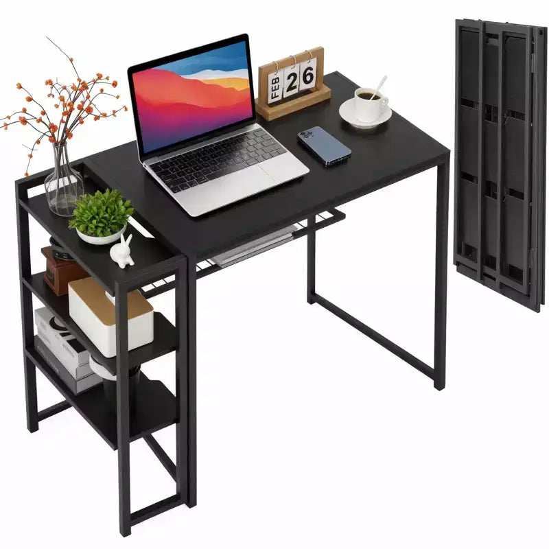 Folding Desk Writing Computer Desk with Storage Shelf,Spaces Saving Writing Sturdy Table No Assembly,for for Bedroom, Home Office, Dorm, Apartment