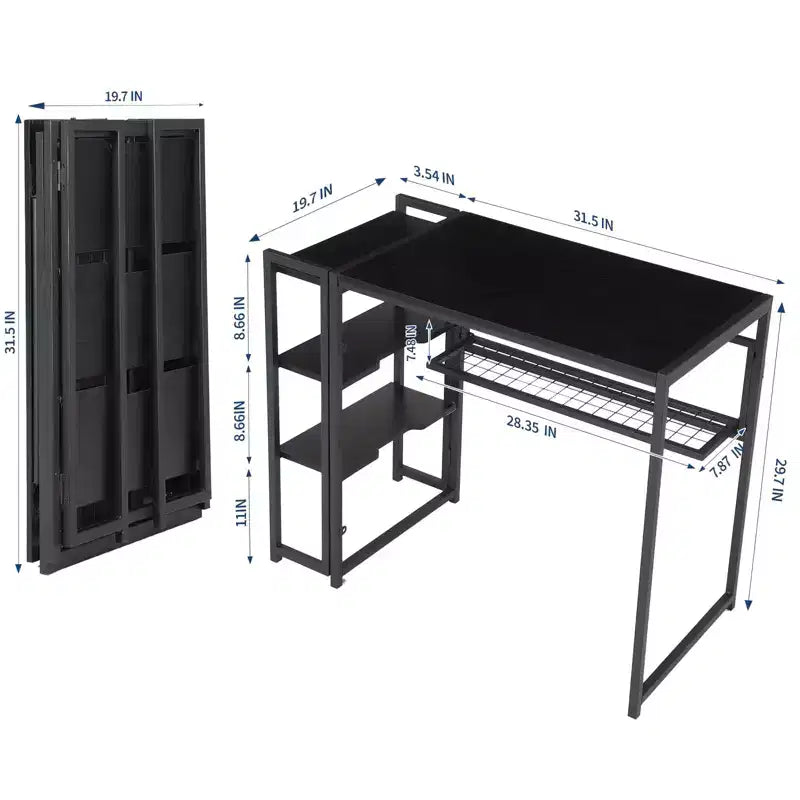 Folding Desk Writing Computer Desk with Storage Shelf,Spaces Saving Writing Sturdy Table No Assembly,for for Bedroom, Home Office, Dorm, Apartment