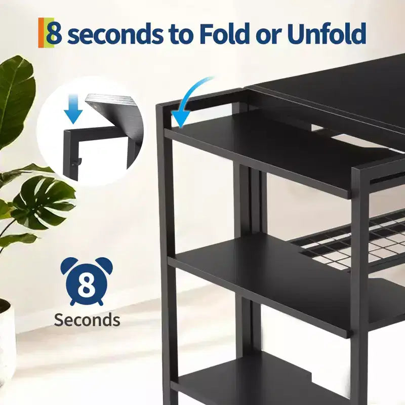 Folding Desk Writing Computer Desk with Storage Shelf,Spaces Saving Writing Sturdy Table No Assembly,for for Bedroom, Home Office, Dorm, Apartment