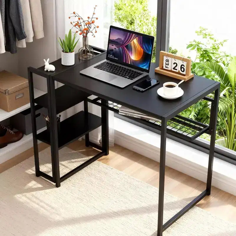 Folding Desk Writing Computer Desk with Storage Shelf,Spaces Saving Writing Sturdy Table No Assembly,for for Bedroom, Home Office, Dorm, Apartment