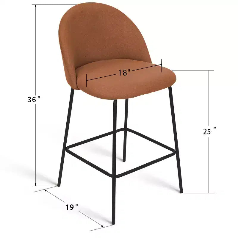 25 Counter Height Stool Set of 2,Counter Height Barstools with Back,Upholstered Counter Stool Chairs with Black Metal Frame-Panipeachy